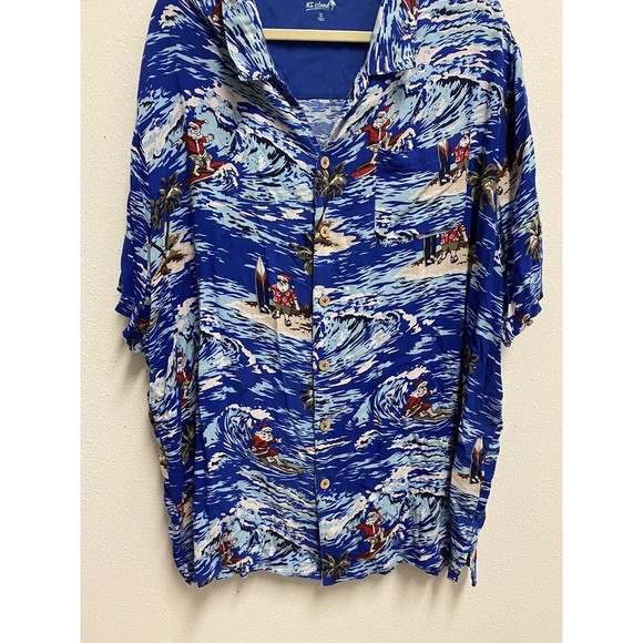 KS Island Men's Santa Claus Hawaiian Shirt Size 3XL Big Used - Picture 2 of 9